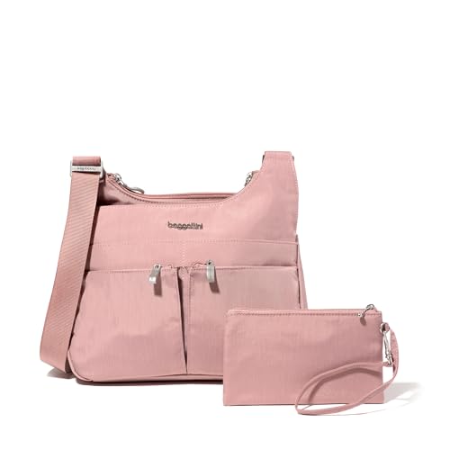 Baggallini Crossbody Travel Bag 11x8.5 Lightweight Water-resistant Nylon Handbag - color: Woodrose