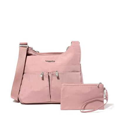 Baggallini Crossbody Travel Bag 11x8.5 Lightweight Water-resistant Nylon Handbag - color: Woodrose