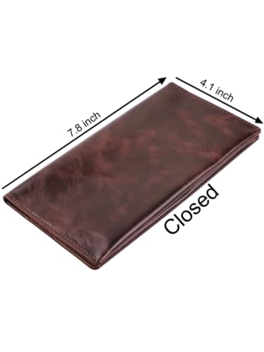 Genuine leather banknote wallet Travel Brown Cognac (leather, durable stitching, folds in half, holds 4 cards, coin pocket, flat banknote compartment)