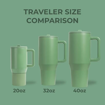 HydroJug Traveler - 32 oz Water Bottle with Handle & Flip Straw - Fits in Cup Holder, Leak Resistant Tumbler-Reusable Insulated Stainless Steel & Rubber Base - Gifts for Women & Men, Sage - color: Sage, size: 32oz