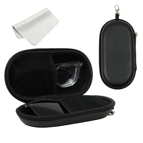 Double Eyeglasses Case, Hard Shell Dual Sunglasses Organizer with Zipper Clip Travel Glasses Storage for Women Men - color: Black