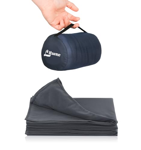 Litume Travel Camping Blanket Lightweight and Breathable, 67 x 48 in Soft Airplane Flight Blanket for Travelers, Foldable Sheet with Stuff Sack for Train, Camp, backapcking, Office, Home (E651 Grey) - color: Dark Grey