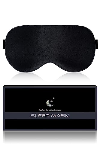 Silk Sleep Mask for Women and Men - Soft Breathable Organic Natural Mulberry Silk Fabric Blackout Eye Mask with Adjustable Straps No Pressure Eye Mask for Travel Essentials Gifts (Black) - color: Black