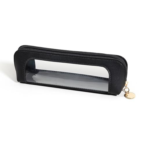 Small Clear Makeup Brush Bag with Zipper, PU Leather Travel Makeup Brush Case, Portable Waterproof Cosmetic Bag （Black） - color: Black
