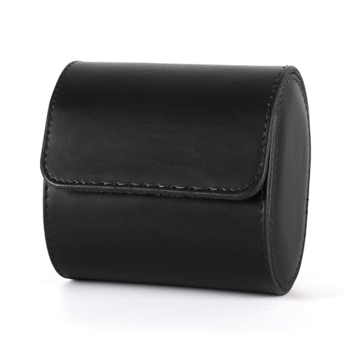 Double Leather Watch Box, Vintage Watch Roll Travel Case for Men and Women, Black - color: Black, size: Double