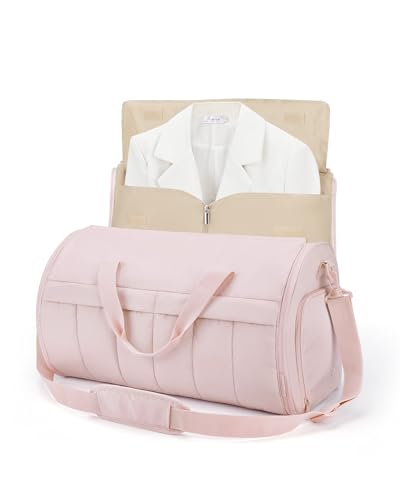 BAGSMART Garment Duffel Bag, Convertible 2-in-1 Puffy Water-Resistant Carry-On with Shoe Compartment, Light Pink - color: B-Light Pink