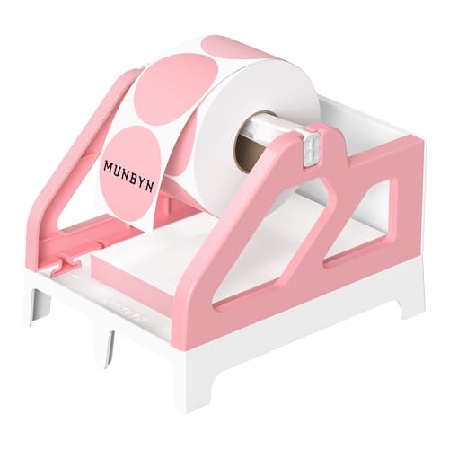 MUNBYN Label Holder for Rolls and Fan-Fold Labels, Thermal Sticker Roll Holder for Desktop Thermal Printer Shipping Supplies Industrial Paper, Pink - color: Pink and White