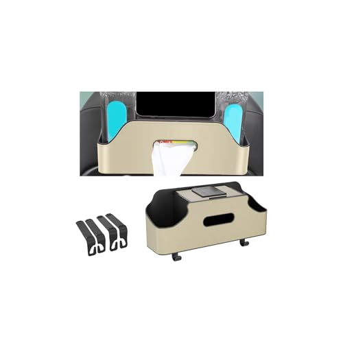 Car Headrest Backseat Organizer, Multi-Functional Vehicle Headrest Hanging Storage Box with Hook Cup Phone Holder Tissue Box, Universal Automotive Interior Seat Back Organizer (Beige) - color: Beige