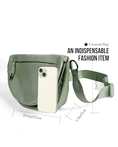 Crescent Bag for Women and Men, Fashion Medium Nylon Folding Crescent Moon Bag Single Shoulder Bag with Adjustable Strap - color: Bean Green