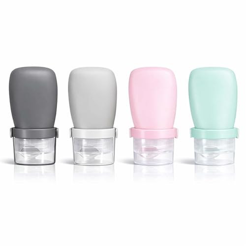 2 oz Travel Bottles, Leakproof Silicone Squeeze Bottle Mini Travel Size Container for Toiletries Lotion Shampoo and Conditioner Liquid Salad Dressing to go Condiment, TSA Approved, 4 Pack - color: Black, Grey, Pink, Green, size: 2 oz