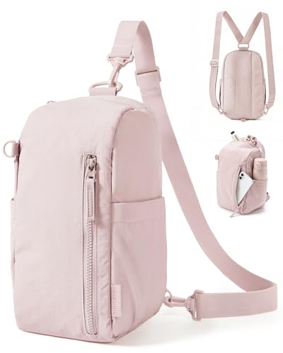 BAGSMART Small Sling Bag for Women, Fast Track Crossbody Bag Mini Backpack purse for Daily Travel Gym | 9L Fast Track - color: Pink