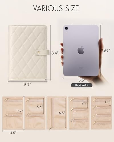 VLANDO Travel Jewelry Organizer Case,Valentines Gift,Jewelry Storage Book Ring Binder with Clear Zipper Velvet Jewelry Pouches Bags for Rings,Necklace,Earrings-Cream White - color: 01.Cream White