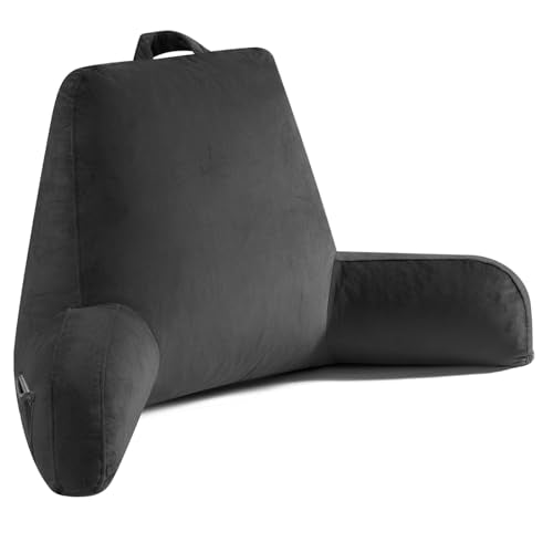 OAISZ Reading Pillow for Sitting in Bed Adult, Reading Pillow with Shredded Memory Foam, Back Pillow for Bed Sitting Up with Extend Arms, Pockets, Pillow with Washable Cover,Black, X-Large - color: Black, size: X-Large