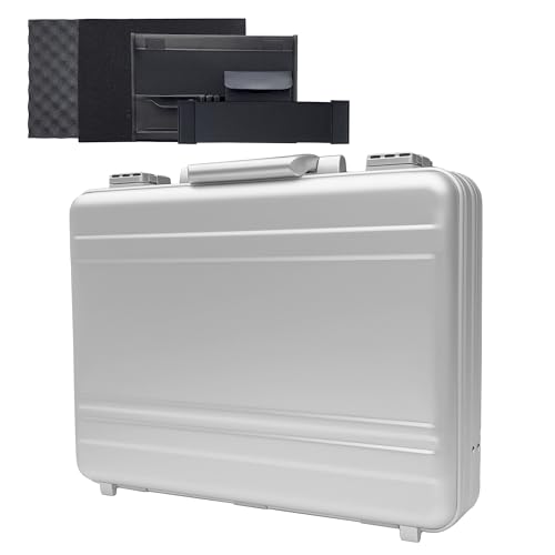 Aluminum Storage Case with Customizable Foam, 3-in-1 Modular Interior, Professional Briefcase with TSA Locks - color: Silver, size: 16.1 x 11.8 x 4.5 inch