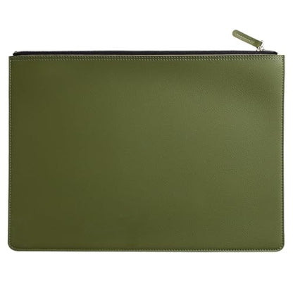 PU Leather A4 File Folder Zipper Document Holder Envelope Folder Case for Receipt Contract (Green) - color: Green