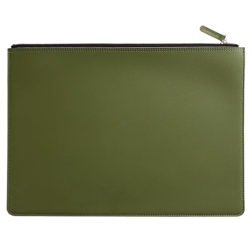 PU Leather A4 File Folder Zipper Document Holder Envelope Folder Case for Receipt Contract (Green) - color: Green