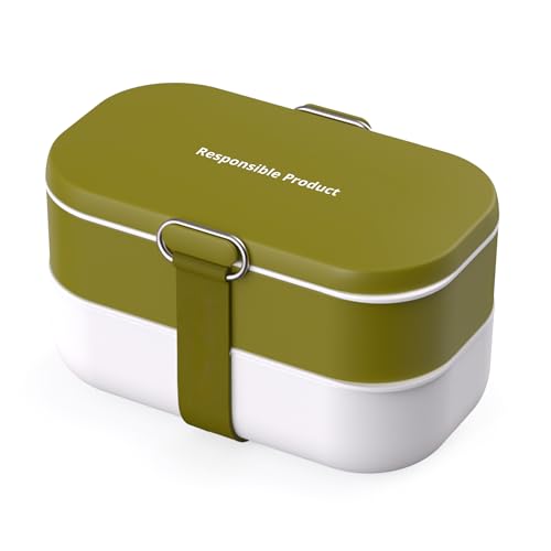 Responsible Products Leak Resistant Bento Box with Tableware for Adult - Teens, Insulated Lunch Box for Women - Men - Girls - Boys, BPA Free, Dishwasher Safe, Microwave Safe, Freezer Safe, 46 oz - color: Natural Green, size: Modern All-In-One