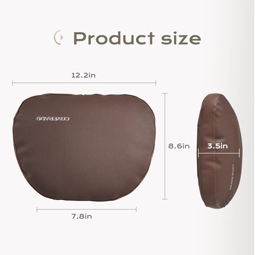 Coverado Leather Car Headrest Pillow Car Neck Pillow with Adjustable Strap, Head Support Rest Driver Relax Head Muscles Relieve Driving Fatigue, Breathable & Removable Cover, Coffee - color: Coffee, size: 1 Piece