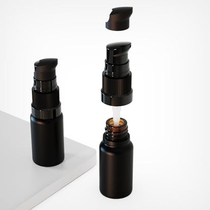 6Pack 10ml Matte Black Glass Pump Bottle with Black Top,1/3oz Small Dispenser, Travel Refillable Pump Bottles for Toiletries,Lotions,Sercums,Essential Oils - color: 10ml Black(6pcs)