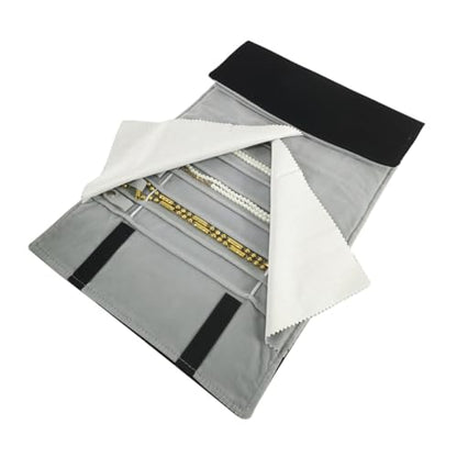 Portable Jewelry Roll Untangled Secure Necklace Travel Storage Bag Displays Holder 16 Chain (Black and Gray) - color: Black and Gray