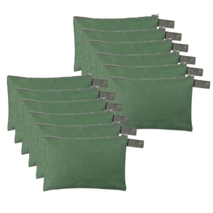 12 Pcs Canvas Tool Bag Pouch 16 oz Heavy Duty Zipper Pouch Bag 11.81 x 7.87 Inch Utility Multipurpose Tote Organizer with Dependable Zipper Storage Organizer for Tool Organization Army Green