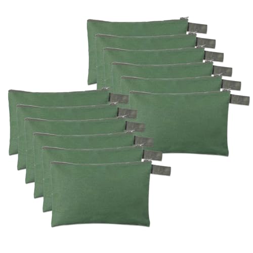 12 Pcs Canvas Tool Bag Pouch 16 oz Heavy Duty Zipper Pouch Bag 11.81 x 7.87 Inch Utility Multipurpose Tote Organizer with Dependable Zipper Storage Organizer for Tool Organization Army Green