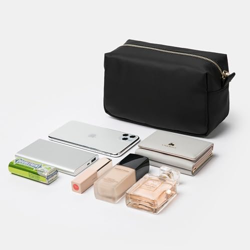 Organizer Bag Lightweight Cosmetic Bag with Ring Clasp Perfect Travel Makeup Bag for Women nylon Stand Up Design (Black/Nylon) - color: Black-nylon
