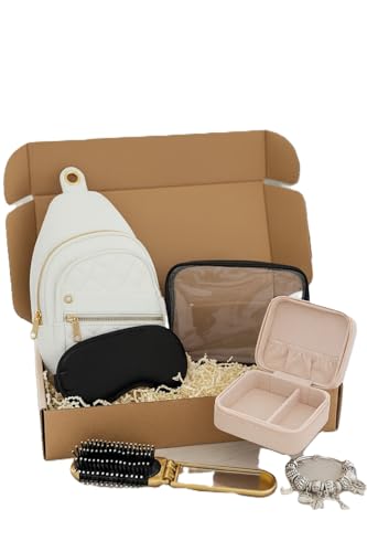 Travel Essentials Gift Set for Women – 7 Pc Travel Kit with Sling Bag, TSA Pouch, Jewelry Case & Sleep Mask - color: Winter Muse