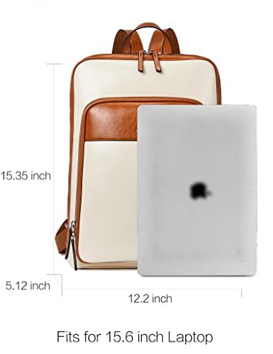 BOSTANTEN Leather Laptop Backpack for Women 15.6 inch Computer Bag Travel Work Daypack - color: 1-beige&brown