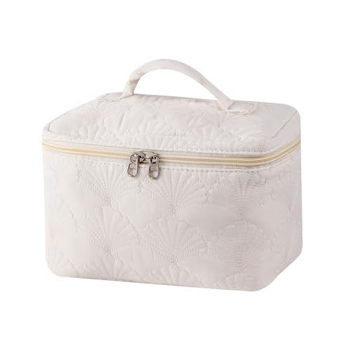 uekeboag White Shells Quilted Cotton Makeup Bag,Coquette Quilted Toiletry Bag for Women and Girls, Floral Coquette Organizer Bag, Aesthetic Travel Cosmetic Bags(White Shells Bag) - color: White Shells Bag