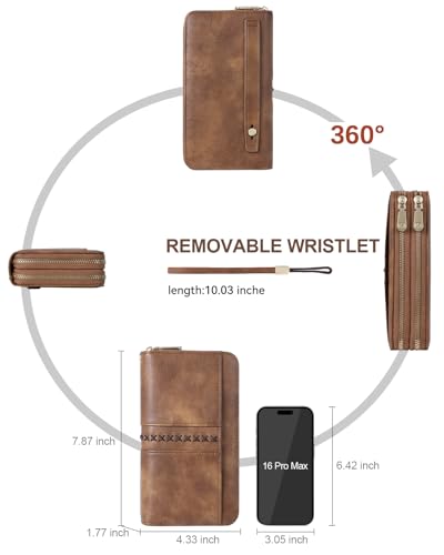 BOSTANTEN Wallets for Women Leather RFID Double Zipper Around Credit Card Holder Large Capacity Wristlet Clutch Wallet - color: Brown