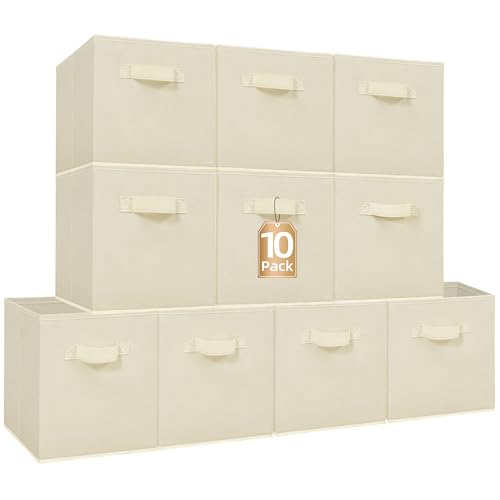 STORAGE MANIAC Storage Cubes, 11 Inch Collapsible Storage Bins with Handles, 10 Pack Fabric Foldable Bins for Organization, Durable Storage Bins for Closet, Shelves, Offices, 10-Pack Beige - color: Beige-10 Pack, size: 11 INCH