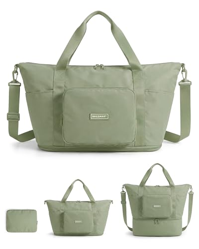 BAGSMART Foldable Travel Bag, 37L Expendable Personal Item Bag, Lightweight Weekender Bags for Women, Water Resistant Extra Carry on for Travel, Grayish Green - color: Grayish green