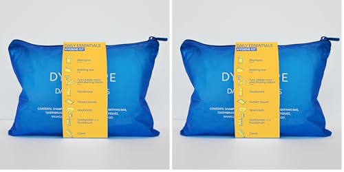 Dynarex DynaCare Daily Hygiene Kit - Travel Essentials Toiletry Bag - Includes TSA Approved Shampoo, Toothbrush Set, Razor and More - Blue, 1 Kit (10-Pieces) (Pack of 2) - size: 7" x 10" (Pack of 2)