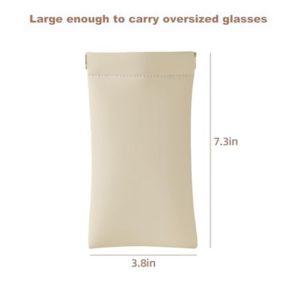 Squeeze Top Sunglass Case, New Organosilicon Soft PU Leather Eyeglass Glass Case Travel Large Sunglasses Pouch - color: Beige