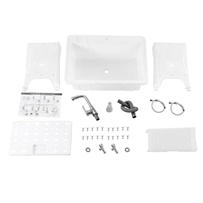 Laundry Sink, Freestanding Plastic Laundry Sink With Washboard Utility Sink Laundry Tub Indoor and Outdoor Utility Sink with Faucet Hoses Drain Kit for Laundry Room Washing Room Garden Garage - color: 31.5*22.05*31.5in -White