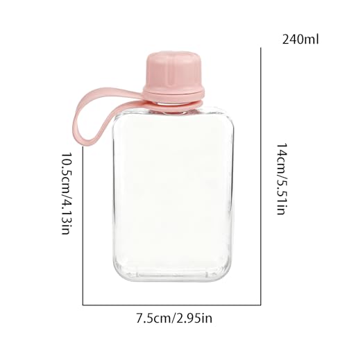 8.2 oz/240 ml Flat Travel Water Bottle, BPA Free Tritan Reusable Plastic Water Bottles Square Plastic Flask Pocket for Camping, Fitness, Outdoor Sports, Fits Purse and Pocket（Pink） - color: Pink