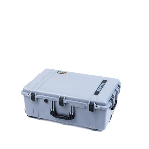ColorCase Pelican 1650 Case Silver - Large Sized Rolling Waterproof Case with Pick & Pluck Foam & Convoluted Lid Foam - Black Handles & Latches - color: Black Handles & Latches