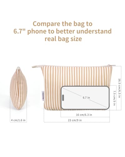Narwey Small Striped Makeup Bag for Purse Travel Makeup Pouch Cosmetic Bag Zipper Pouch Bags for Women (Brown Stripe) - color: AC-Brown Stripe