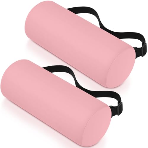 Wenqik 2 Pcs Lumbar Roll Support Pillow Low Back Lumbar Support Office Seat Cushion with Adjustable Strap and Washable Cover for Travel Gaming Chair Car Seat Pain Relief(Pink) - color: Pink