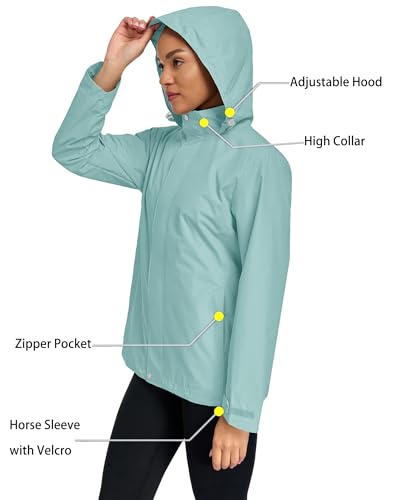 Hount Womens Waterproof Raincoat Lightweight Packable Striped Lined Rain Jacket Casual Travel Outdoor Hooded Jakctes - color: Bean Green, size: Small