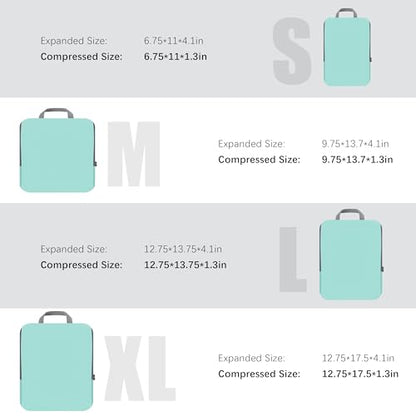 PANDA JOYS 4 Set Compression Packing Cubes Travel - Travel Accessories Expandable Packing Organizers for Carry On - Essentials Luggage Bags - Light Teal - color: Light Teal