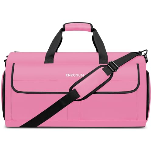 Carry On Garment Bag for Women, Durable Garment Duffle Bag for Travel with Shoes Compartment, Convertible & Foldable 2 in 1 Hanging Dress Weekender Suitcase Suit Travel Bag, Gifts for Women, Pink - color: Pink