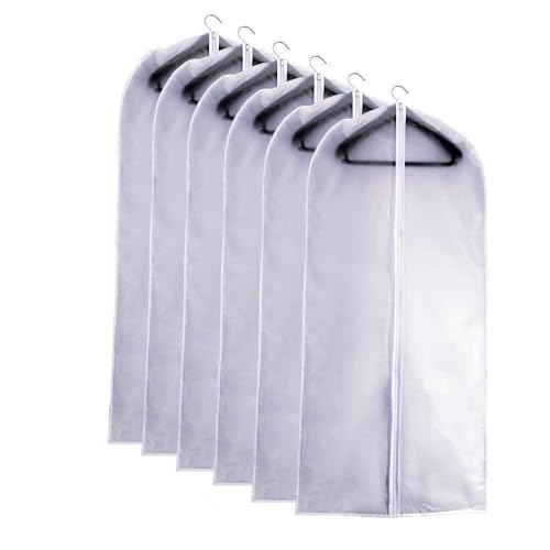 Suit Bags for Closet Storage Garment Bag 24''X40'' Clear Garment Bags for Hanging Clothes (Set of 6) Plastic Waterproof Suit Cover Bag with Zipper for Coats, Jackets, Shirts - color: White-Translucent, size: 24''X40''-6P