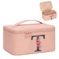 OCHEAL Initial Makeup Bag,Monogram Make up Bag Pink Travel Makeup Organizer Case Beauty Toiletry Cosmetic Bag with Brush Holder, Trendy Stuff Personalized Gifts for Women and Girls-T - color: Pink, style: T
