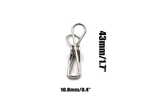 FGen 50pcs Mini Stainless Steel Clips - 1.7-inch, Clothesline, Bag Seal, Paper Clip, Socks