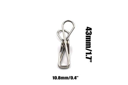 FGen 50pcs Mini Stainless Steel Clips - 1.7-inch, Clothesline, Bag Seal, Paper Clip, Socks