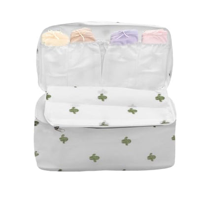 Bra Underwear Storage Bag Portable Multi-Functional Travel Organizers Pouch Case Packing Cube Cosmetic Bag,White cactus - color: White cactus
