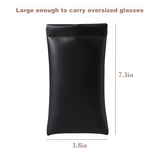 Squeeze Top Sunglass Case, New Organosilicon Soft PU Leather Eyeglass Glass Case Travel Large Sunglasses Pouch - color: Black
