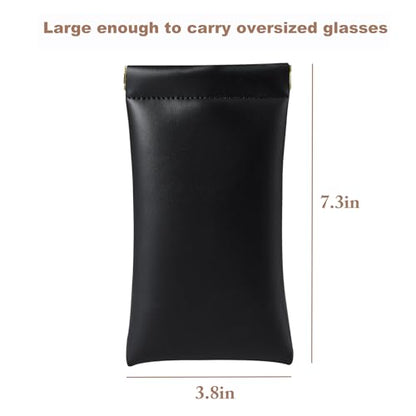 Squeeze Top Sunglass Case, New Organosilicon Soft PU Leather Eyeglass Glass Case Travel Large Sunglasses Pouch - color: Black